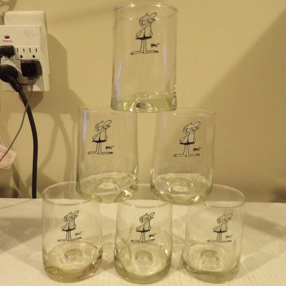 + Vintage Set of 6 B.C. Comics Johnny Hart Caveman Clear Dimple Glasses 70’s